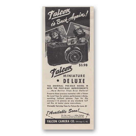 1946 Falcon Camera Miniature DeLuxe Vintage Magazine Print Ad