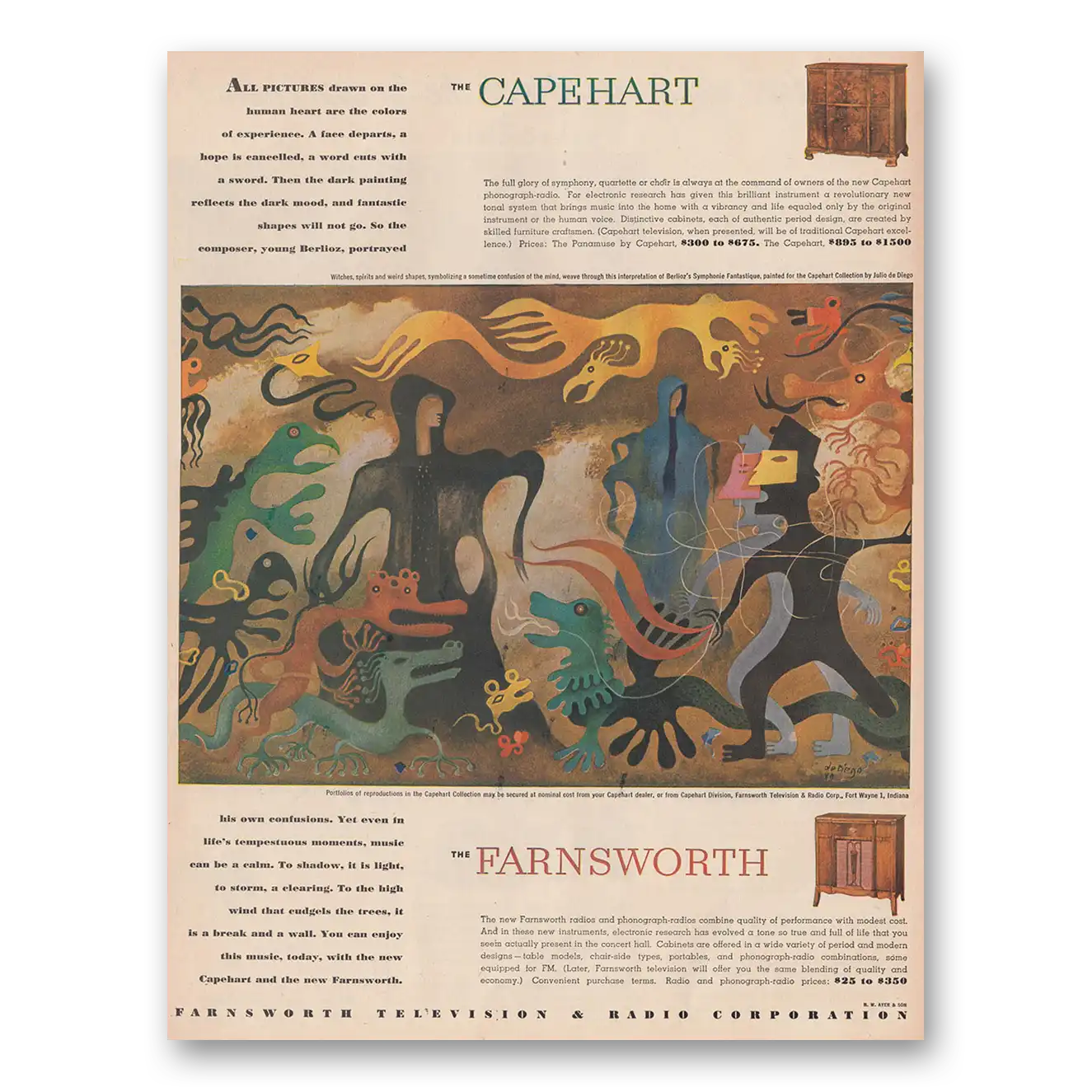 1946 Capeworth Farnsworth Television All Pictures Drawn Vintage Magazine Print Ad