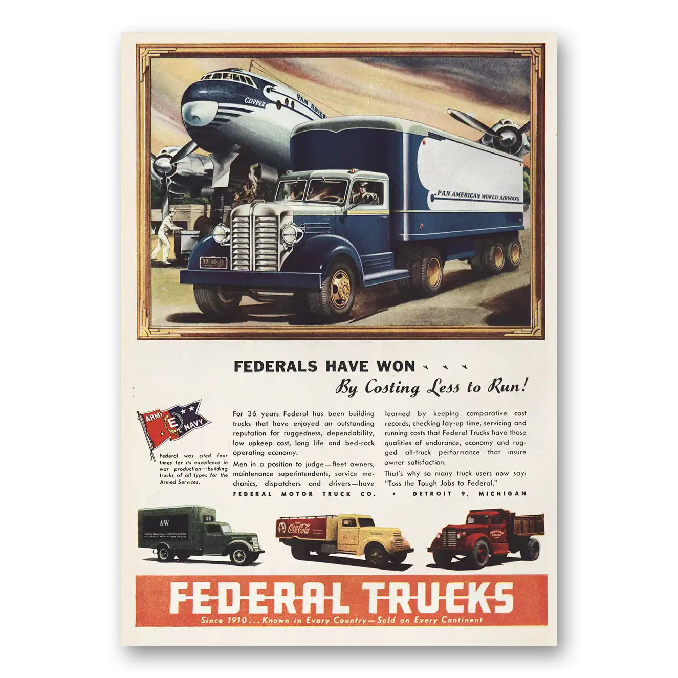 1946 Federal Motor Truck Pan American World Airways Vintage Magazine Print Ad