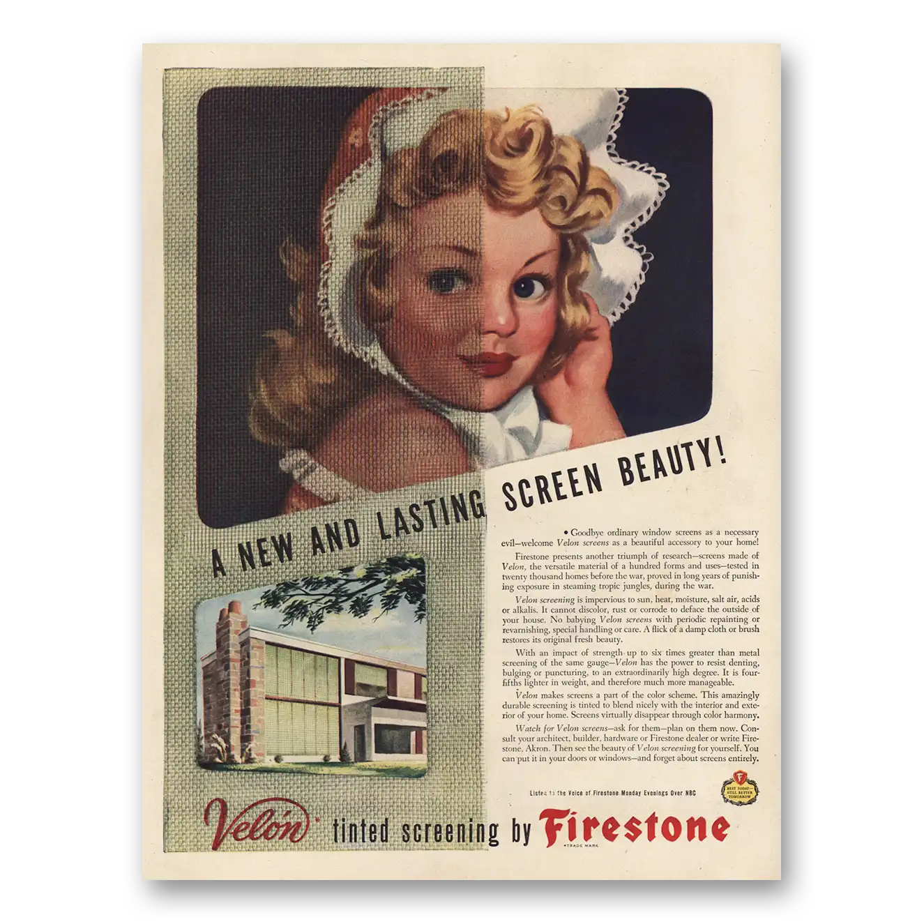 1946 Velon Tinted Screening New Lasting Screen Beauty Vintage Magazine Print Ad