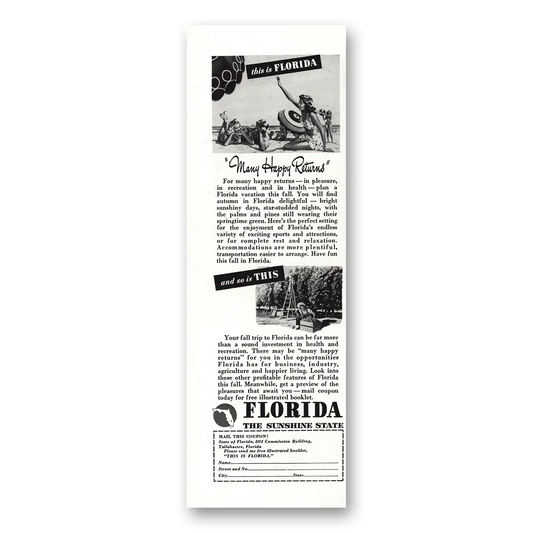 1946 Florida Many Happy Returns Vintage Magazine Print Ad