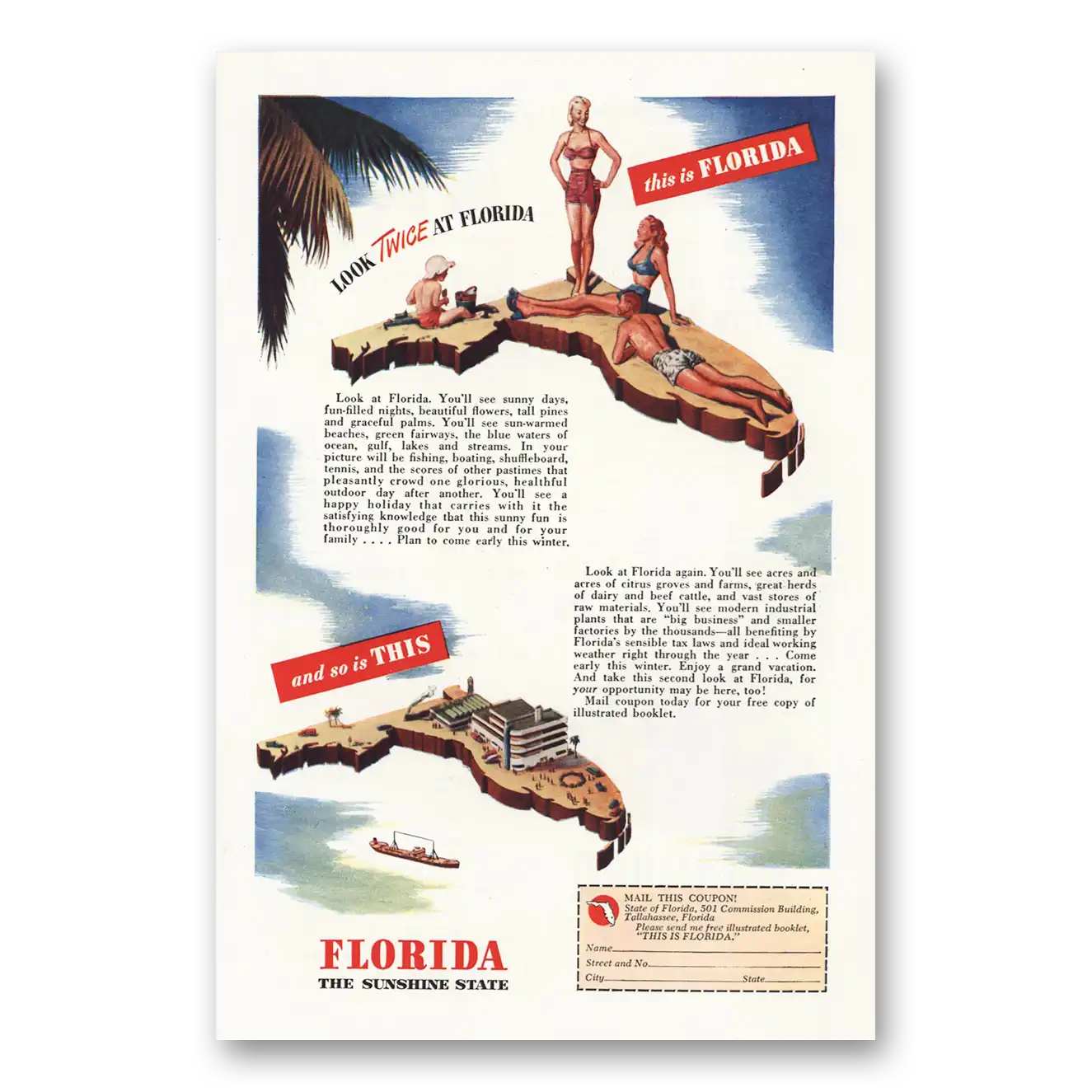 1946 Florida Look Twice at Florida Vintage Magazine Print Ad