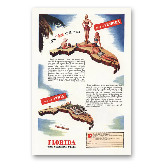 1946 Florida Look Twice at Florida Vintage Magazine Print Ad