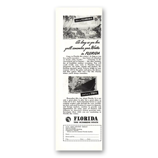 1946 Florida As Long As You Live Vintage Magazine Print Ad