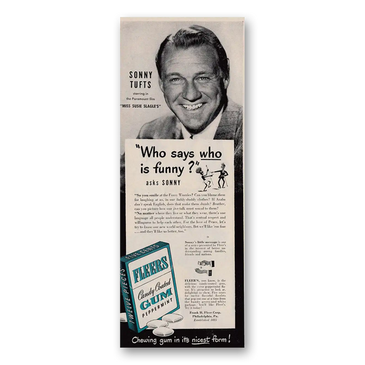 1946 Fleers Gum Who Says Who Is Funny Sonny Tufts Vintage Magazine Print Ad