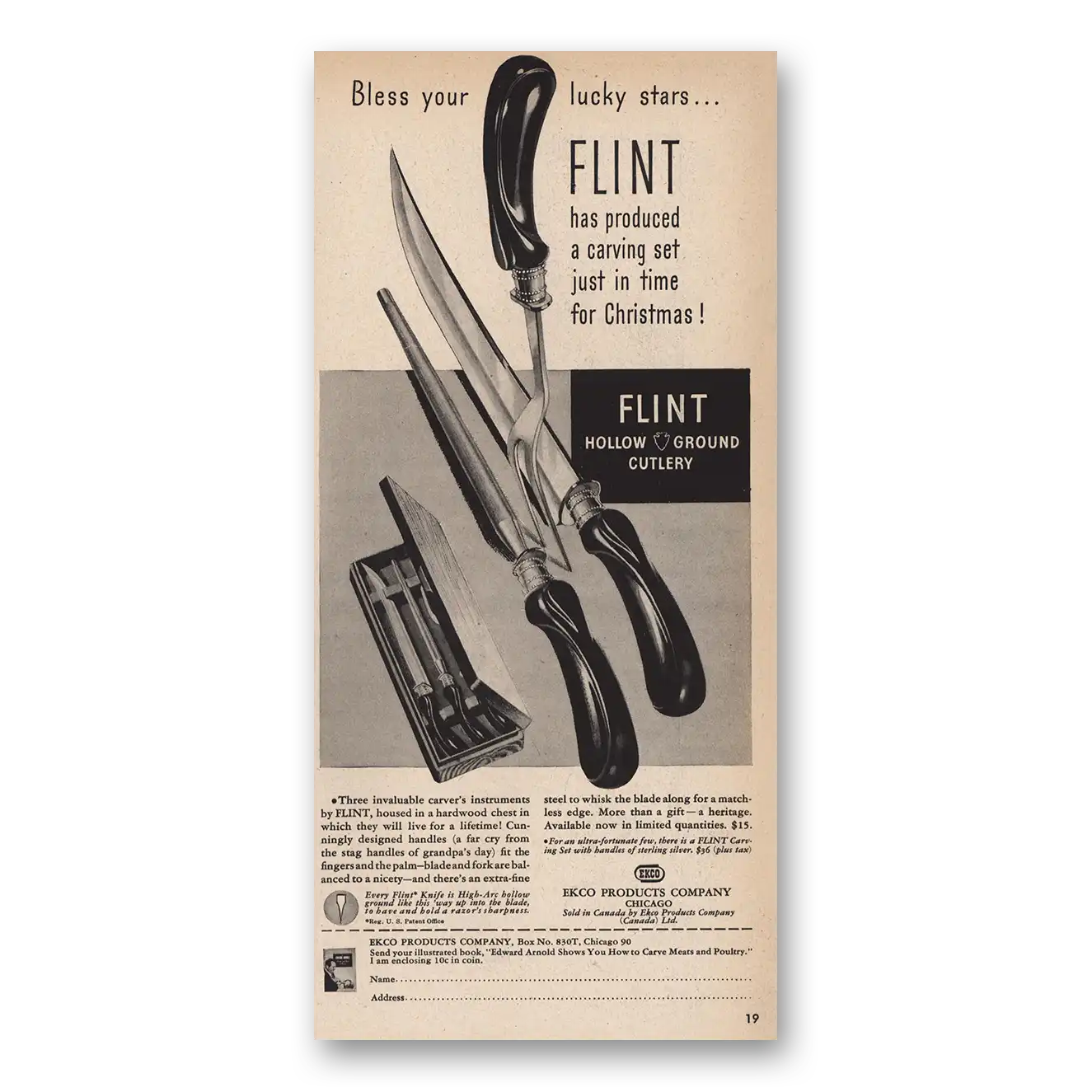 1946 Flint Knives Bless Your Lucky Stars Vintage Magazine Print Ad