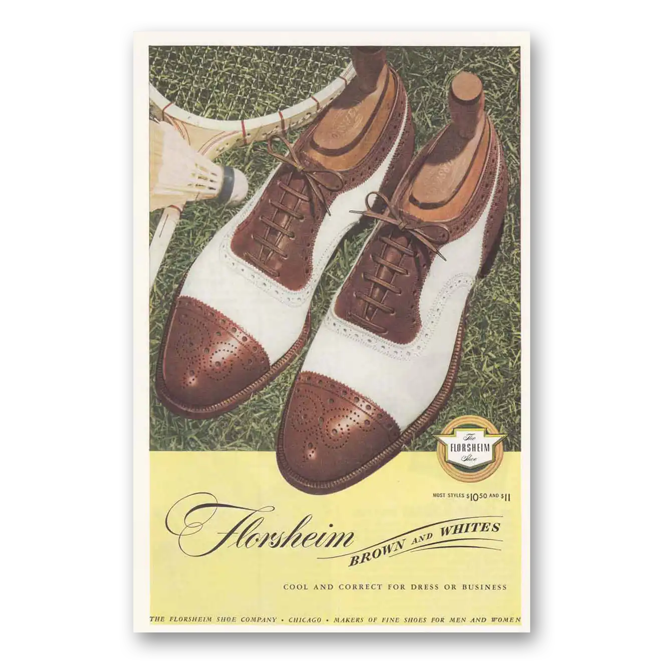 1946 Florsheim Shoes Brown and Whites Vintage Magazine Print Ad