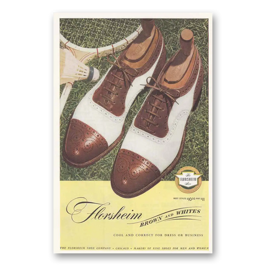 1946 Florsheim Shoes Brown and Whites Vintage Magazine Print Ad