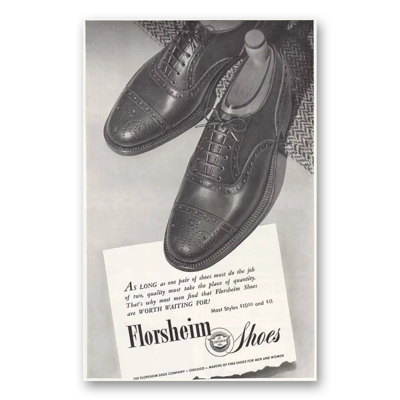 1946 Florsheim Shoes One Pair of Shoes Vintage Magazine Print Ad