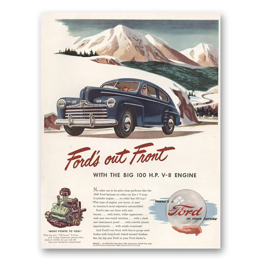 1946 Ford Big 100 HP V8 Engine Mountain Vintage Magazine Print Ad