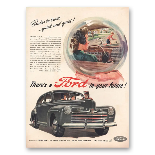 1946 Ford Brakes to Trust Quiet and Quick Vintage Magazine Print Ad