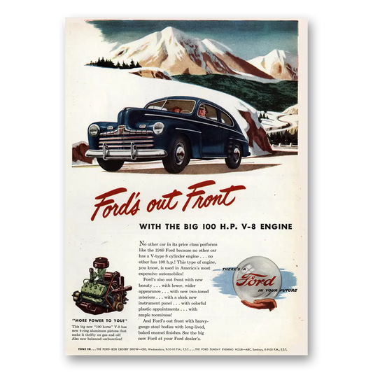 1946 Ford Big 100HP V8 Engine Vintage Magazine Print Ad