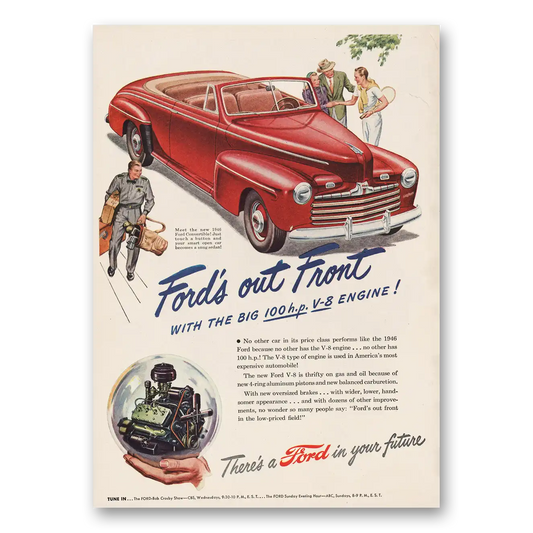 1946 Ford Convertible Big 100 Hp V8 Engine Vintage Magazine Print Ad