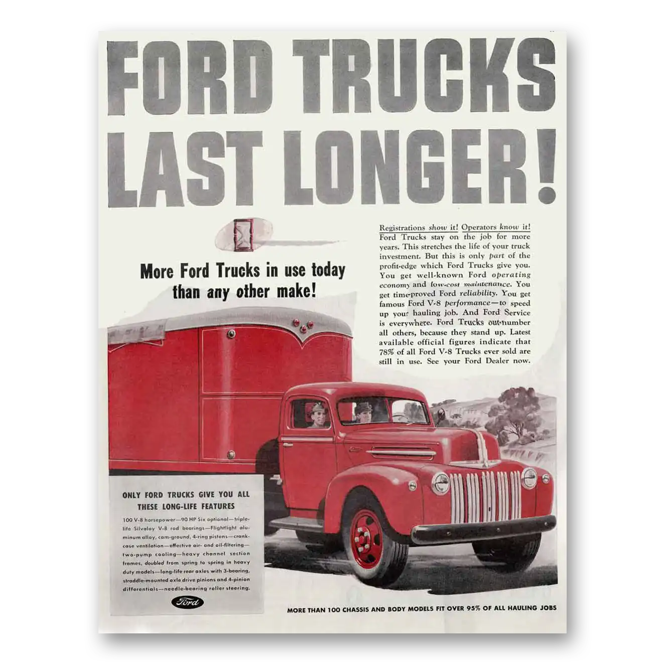 1946 Ford Trucks Last Longer Vintage Magazine Print Ad