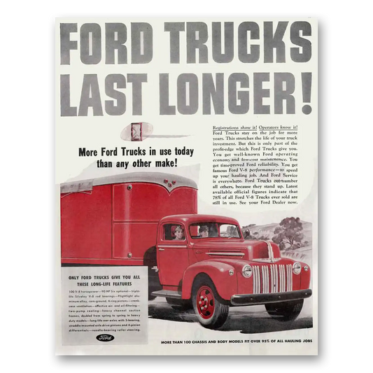 1946 Ford Trucks Last Longer Vintage Magazine Print Ad