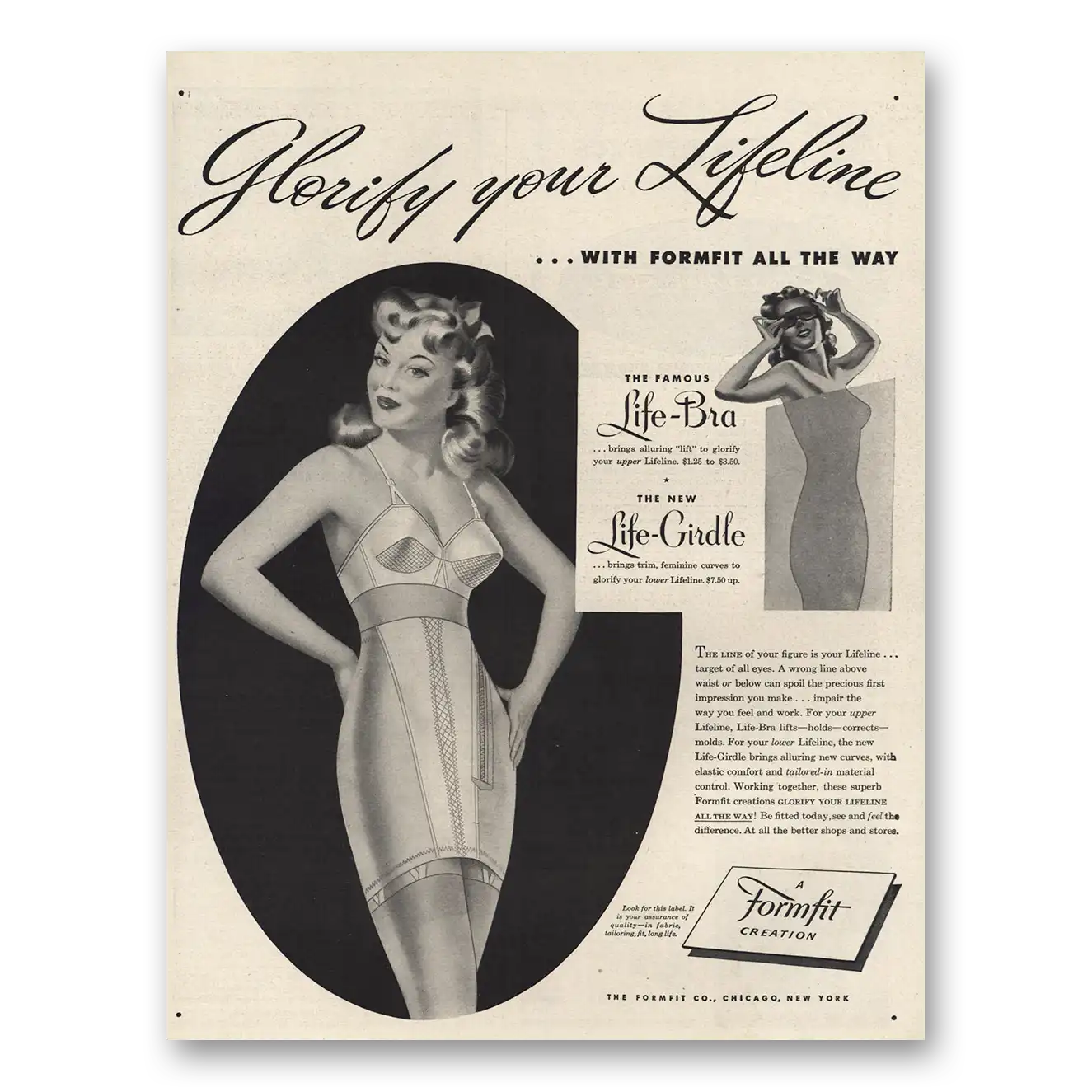 1946 Formfit Glorify Your Lifeline Bra Girdle Vintage Magazine Print Ad