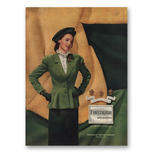 1946 Forstmann Wool Green Womens Suit Hat Vintage Magazine Print Ad