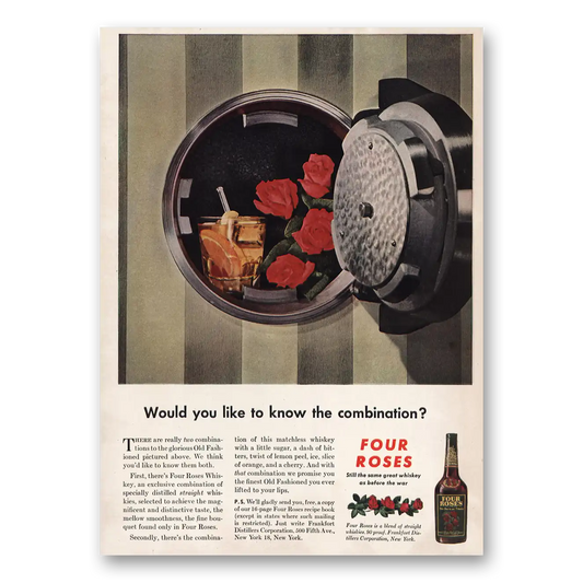 1946 Four Roses Know the Combination Vintage Magazine Print Ad