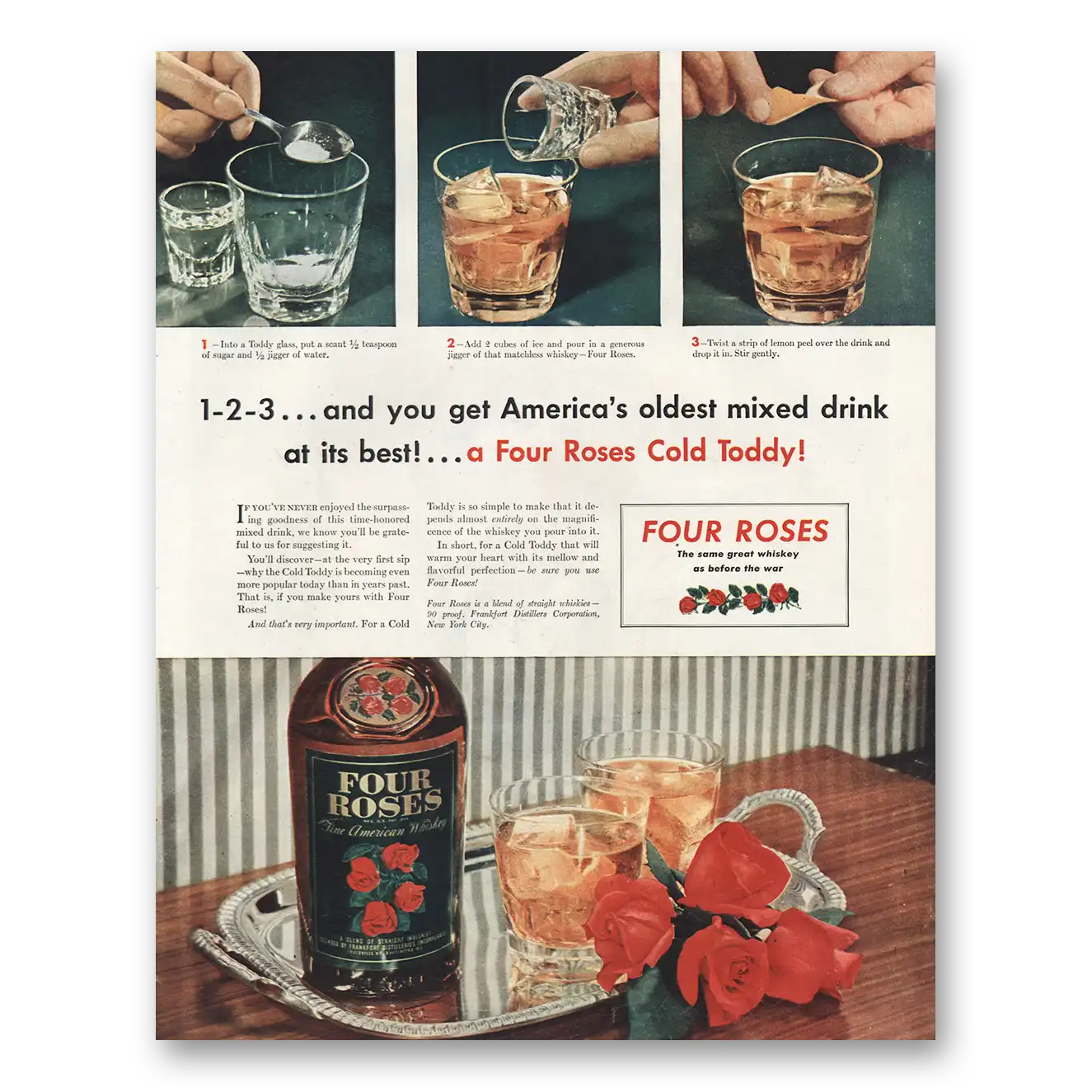 1946 Four Roses Americas Oldest Mixed Drink Vintage Magazine Print Ad