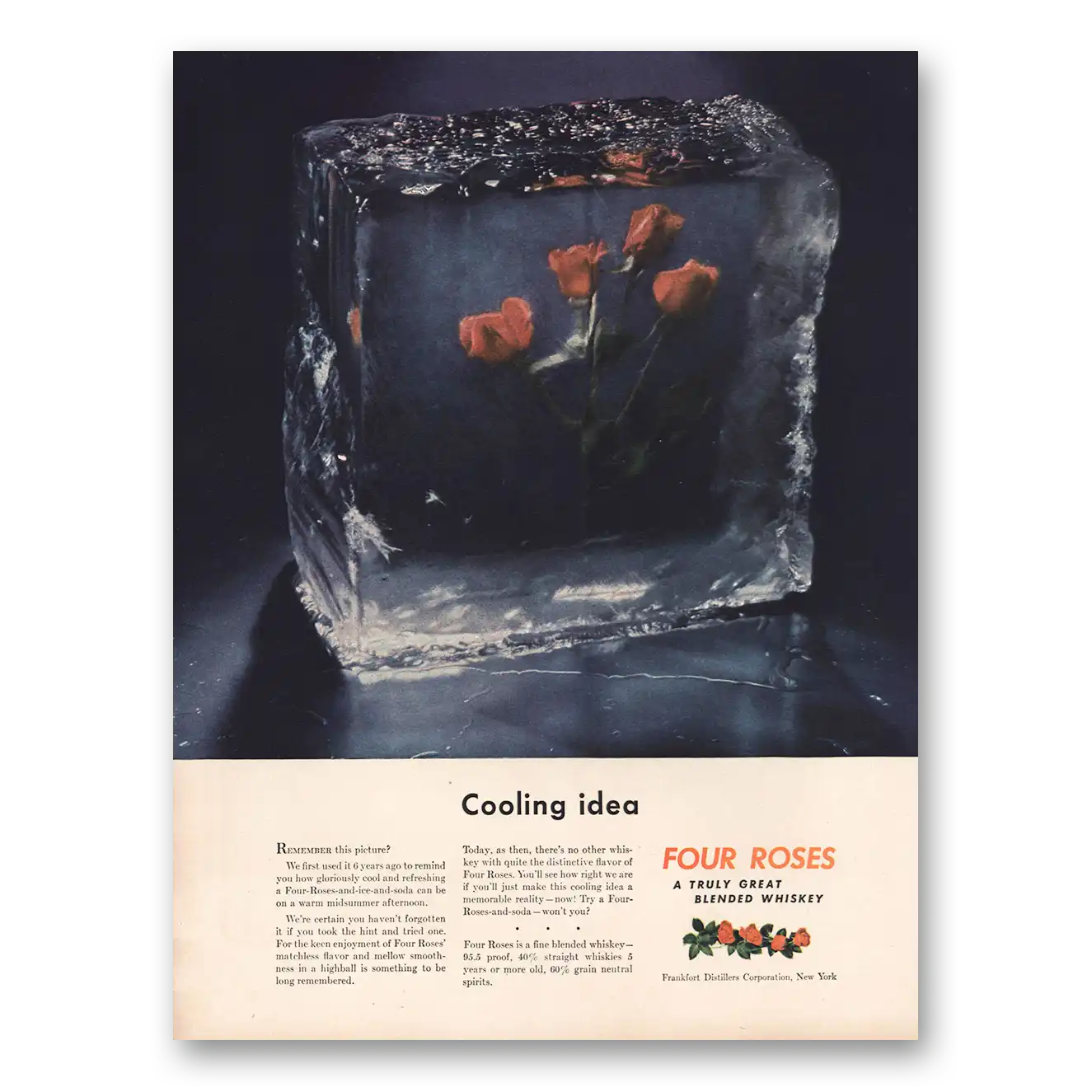 1946 Four Roses Cooling Idea Vintage Magazine Print Ad