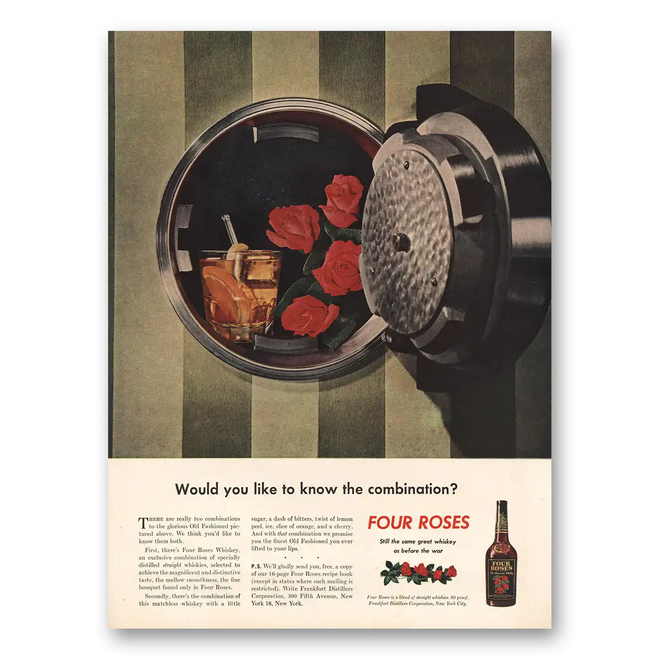 1946 Four Roses Know the Combination Vintage Magazine Print Ad