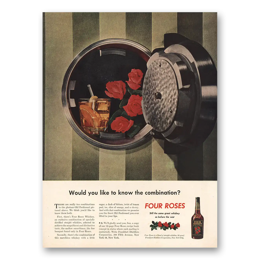 1946 Four Roses Know the Combination Vintage Magazine Print Ad