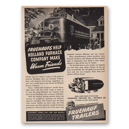 1946 Fruehauf Trailer Holland Furnace Vintage Magazine Print Ad