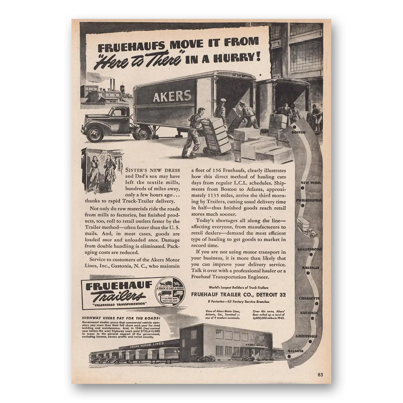 1946 Fruehauf Trailer Akers Vintage Magazine Print Ad