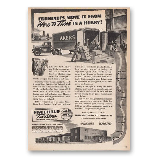 1946 Fruehauf Trailer Akers Vintage Magazine Print Ad