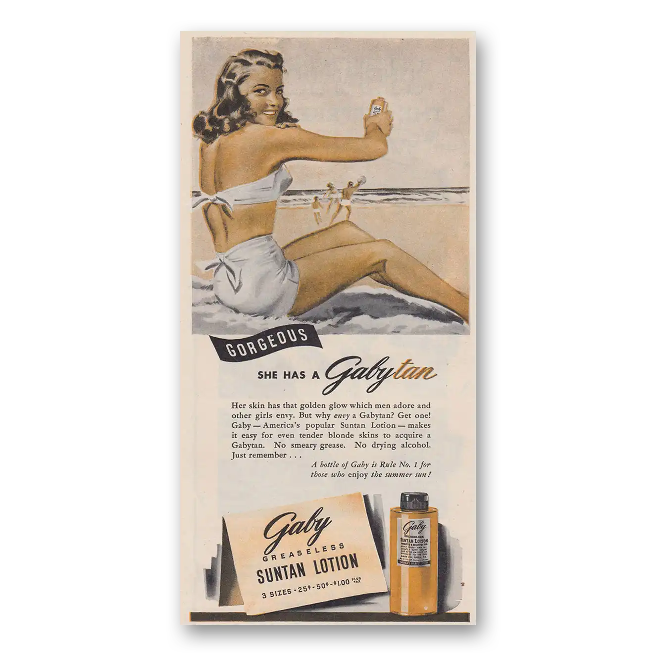 1946 Gaby Suntan Lotion Gorgeous She Has a Gabytan Vintage Magazine Print Ad