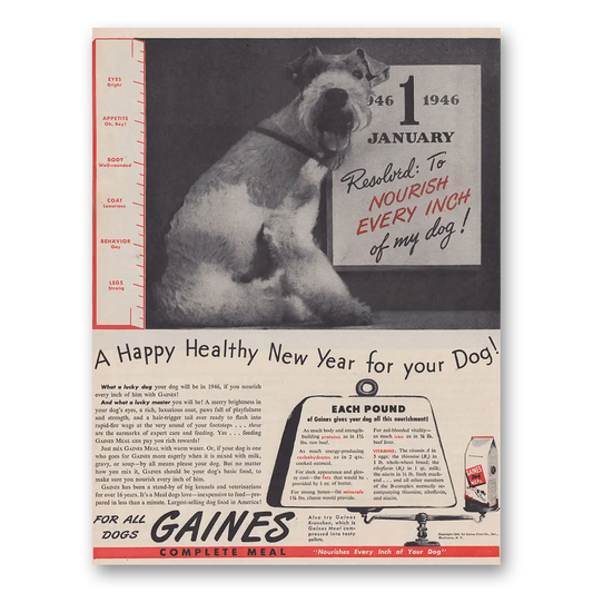 1946 Gaines Dog Food Nourish Every Inch of My Dog Vintage Magazine Print Ad