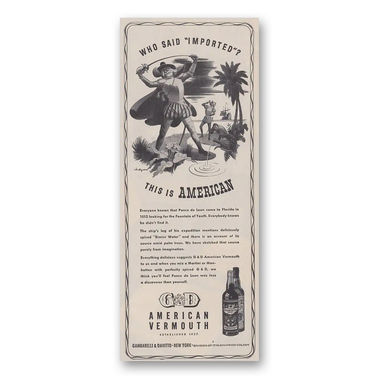 1946 G&D American Vermouth This Is American Vintage Magazine Print Ad