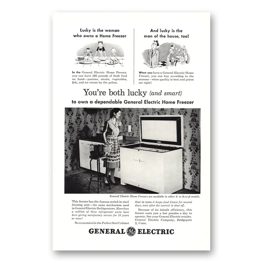 1947 General Electric Freezer Both Lucky and Smart Vintage Magazine Print Ad