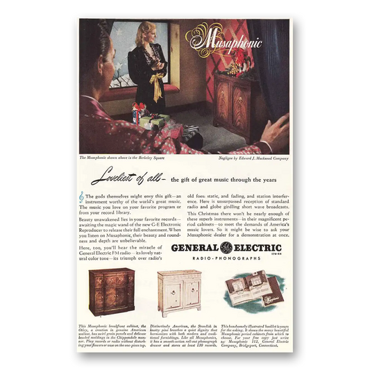 1946 General Electric Radio Musaphonic Berkley Square Vintage Magazine Print Ad