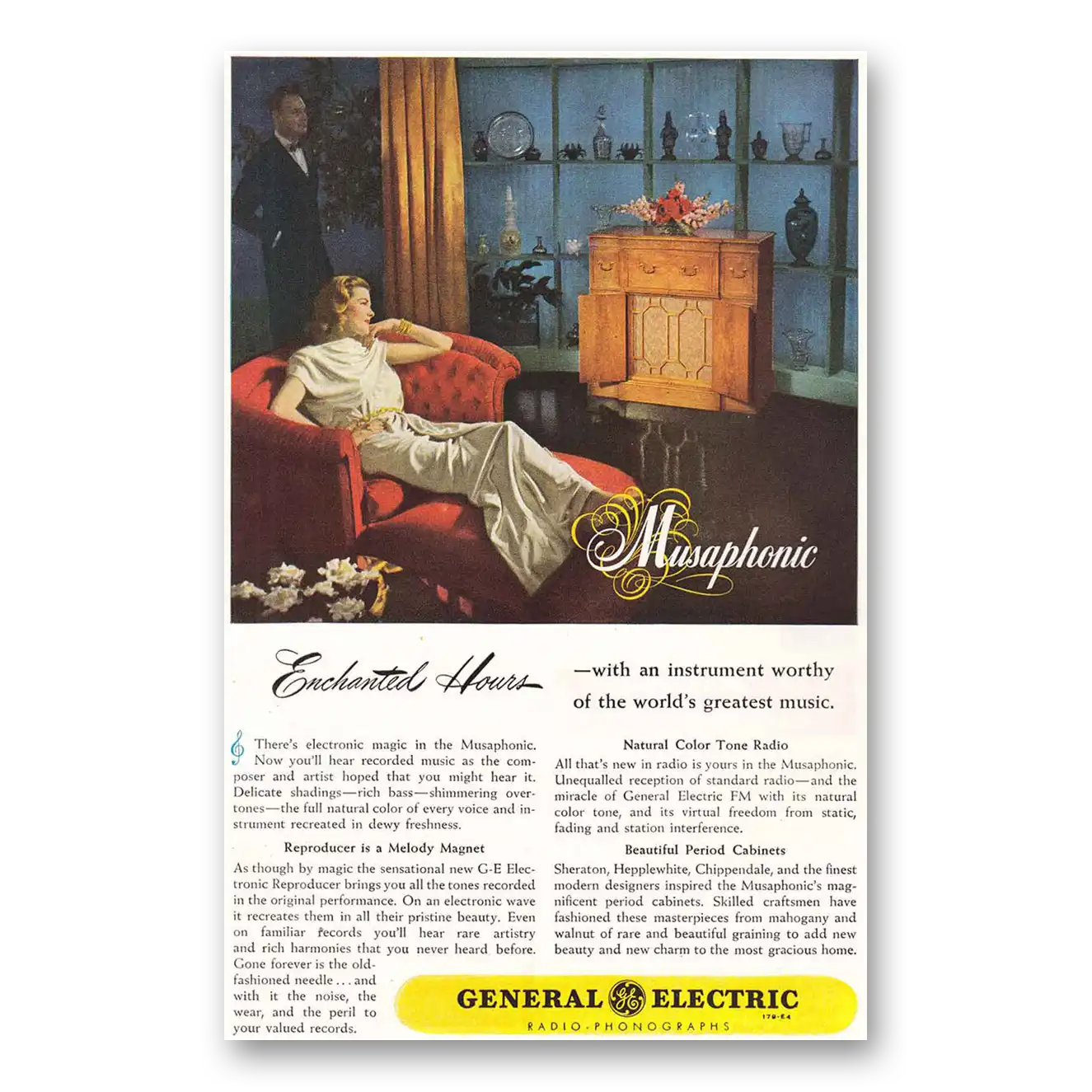 1946 General Electric Radio Musaphonic Enchanted Hours Vintage Magazine Print Ad