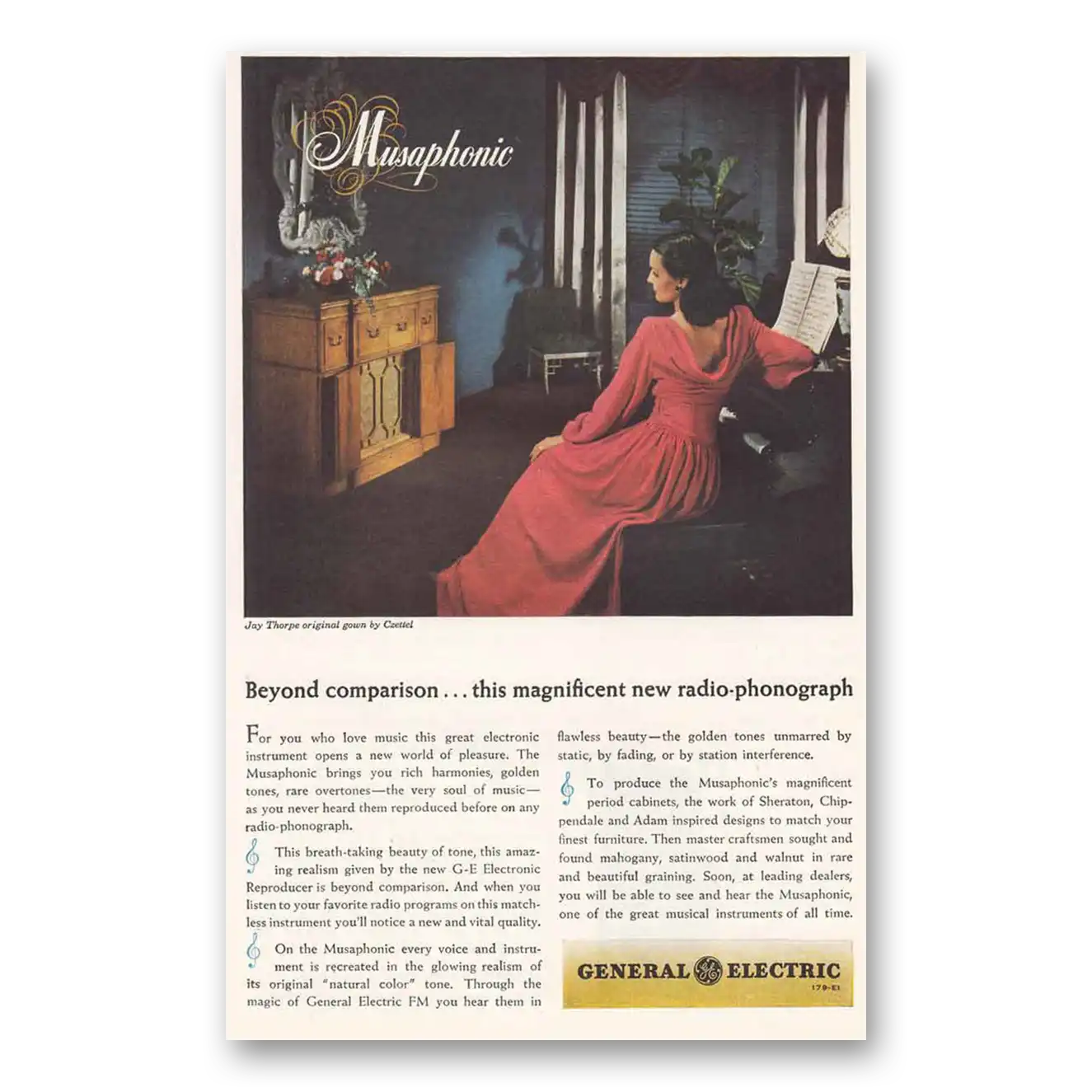 1946 General Electric Radio Musaphonic Beyond Comparison Vintage Magazine Print Ad