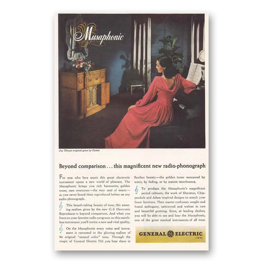 1946 General Electric Radio Musaphonic Beyond Comparison Vintage Magazine Print Ad