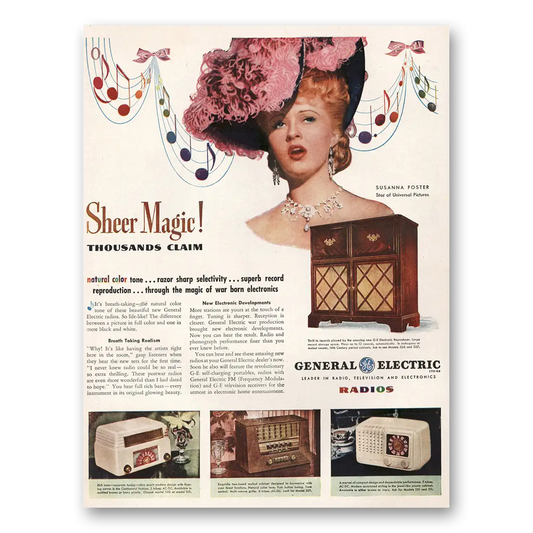 1946 General Electric Radio Susanna Foster Sheer Magic Vintage Magazine Print Ad