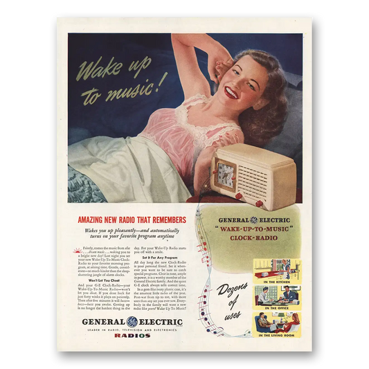 1946 General Electric Radio Wake Up to Music Vintage Magazine Print Ad