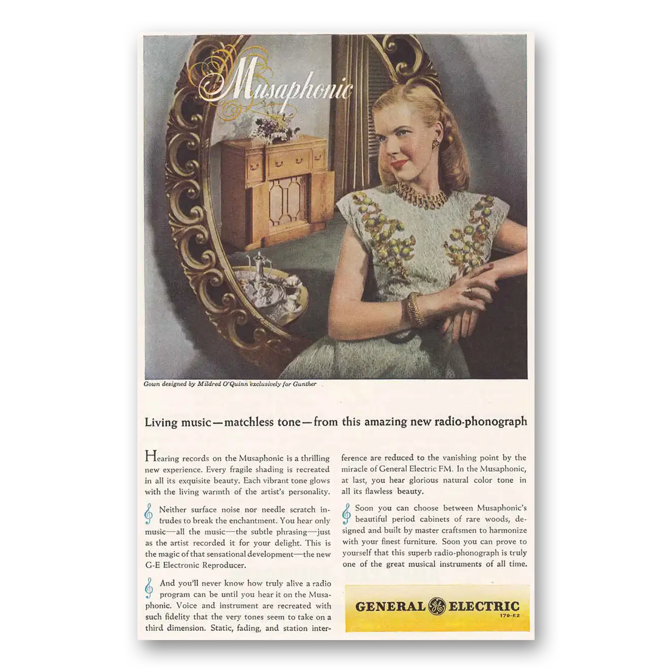 1946 General Electric Radio Musaphonic Mildred O'Quinn Vintage Magazine Print Ad