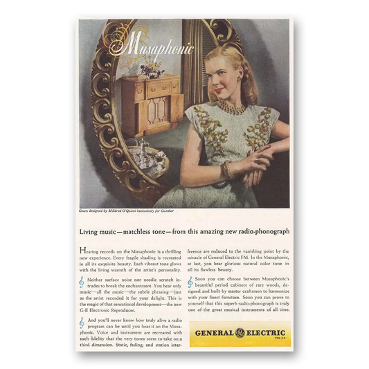 1946 General Electric Radio Musaphonic Mildred O'Quinn Vintage Magazine Print Ad