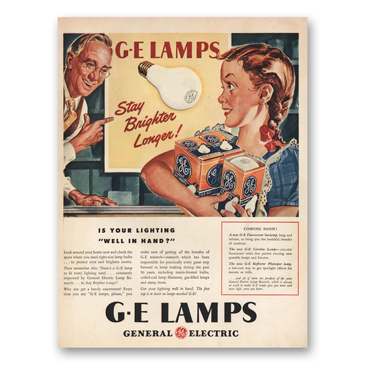 1946 GE Lamps Is Your Lighting Well In Hand Vintage Magazine Print Ad