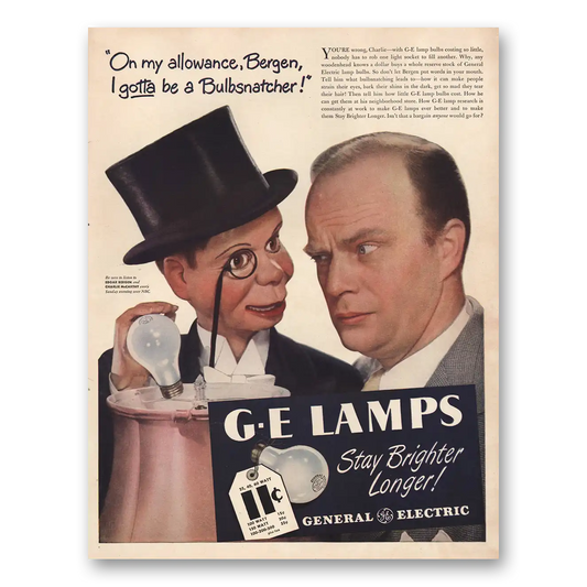 1946 GE Lamps Edgar Bergen Vintage Magazine Print Ad