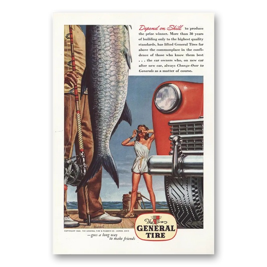 1946 General Tire Depend on Skill Fish Vintage Magazine Print Ad