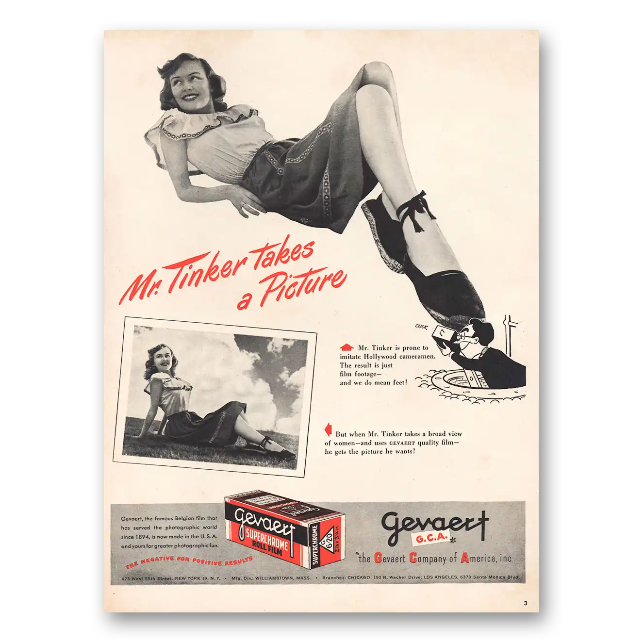 1946 Gevaert Roll Film Mr Tinker Takes a Picture Vintage Magazine Print Ad