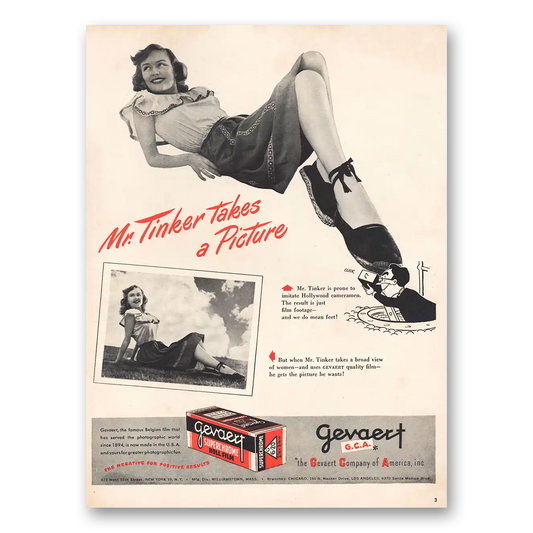 1946 Gevaert Roll Film Mr Tinker Takes a Picture Vintage Magazine Print Ad