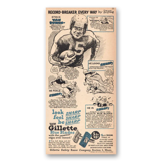 1946 Gillette Blue Blades Steve Van Buren Vintage Magazine Print Ad