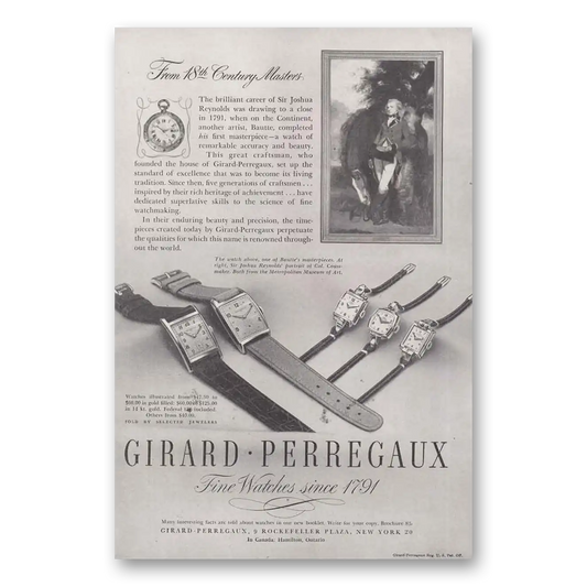 1946 Girard Perregaux From 18th Century Masters Vintage Magazine Print Ad