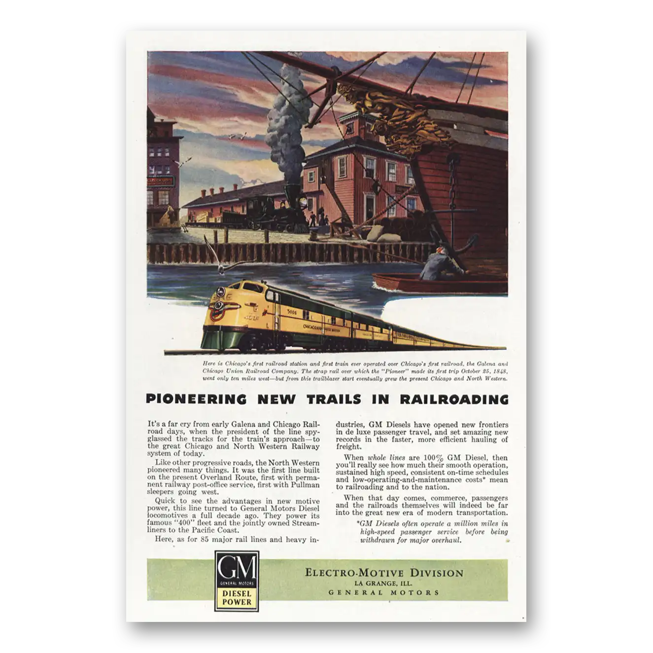 1946 GM Electro Motive Pioneering New Trails Vintage Magazine Print Ad