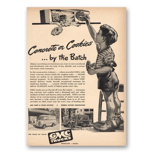 1946 GMC Trucks Concrete or Cookies Vintage Magazine Print Ad